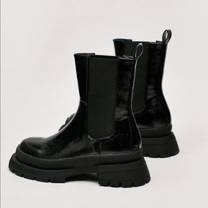 Black Patent faux leather ankle boots